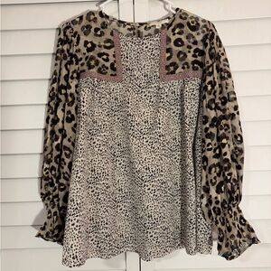Entro Animal Print Blouse with Black and Cream Accents